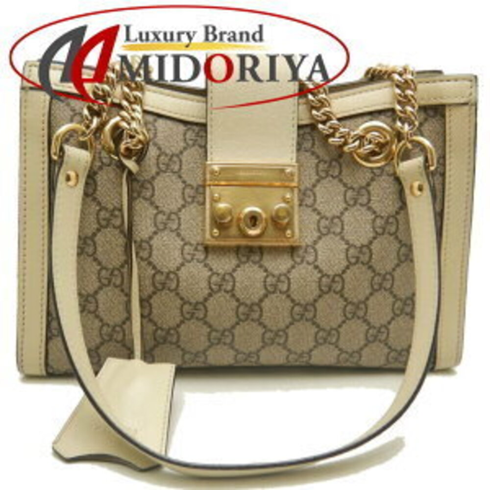 GUCCI Padlock Tote Bag GG Supreme Canvas Beige Ivory White